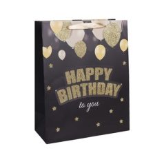   Dísztasak 18*23cm fekete,glitteres Happy Birthday (370247) /12/